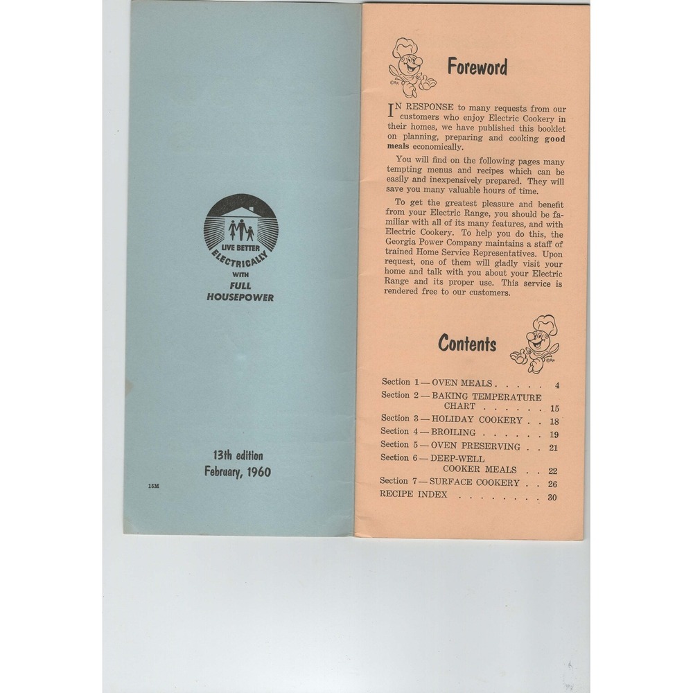 Vintage 1960 Good Meals The Electrical Way Georgia Power Company Cookbook VG - Picture 3 of 3